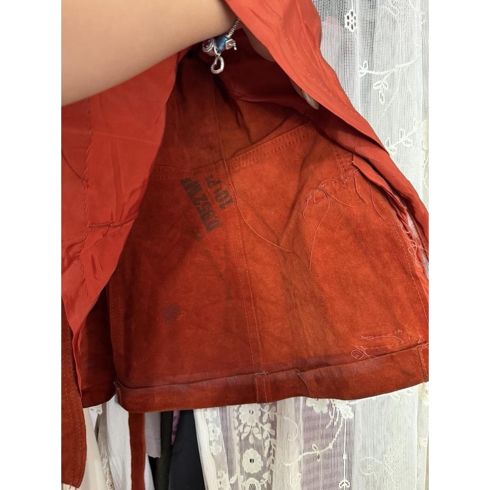 Women's Suede Leather Jacket Orange Red, Vintage 70s - Picture 7 of 8